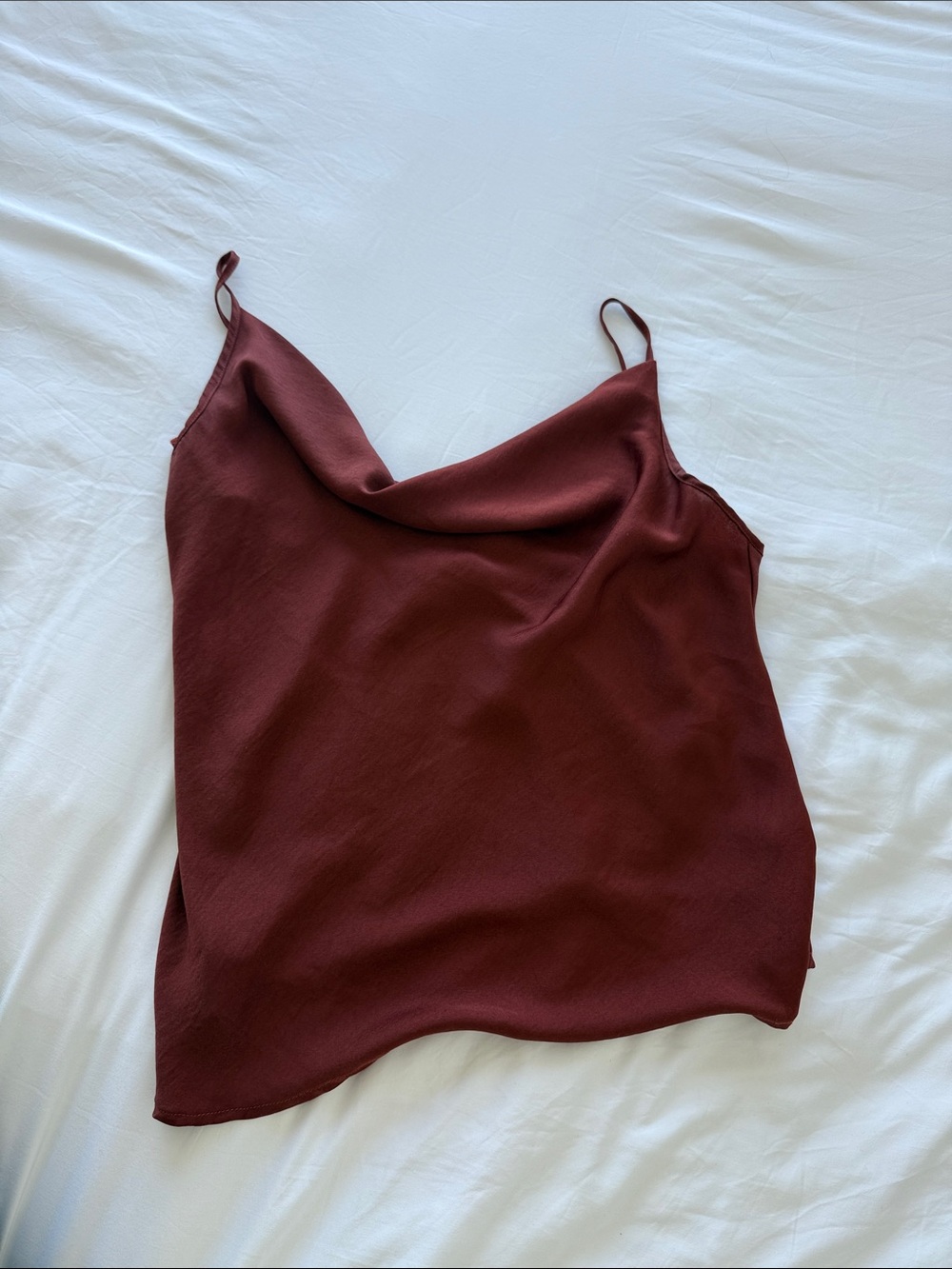 Sleek Burgundy Cowl Neck Satin Camisole